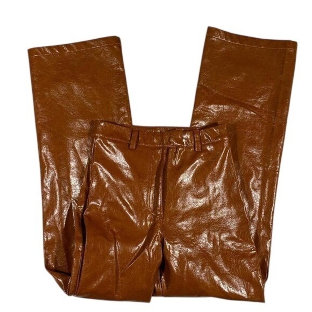 NWT Cotton On Arlow Straight‎ Vegan Leather Pants Size 4 High Rise Autumn Brown - Picture 2 of 4